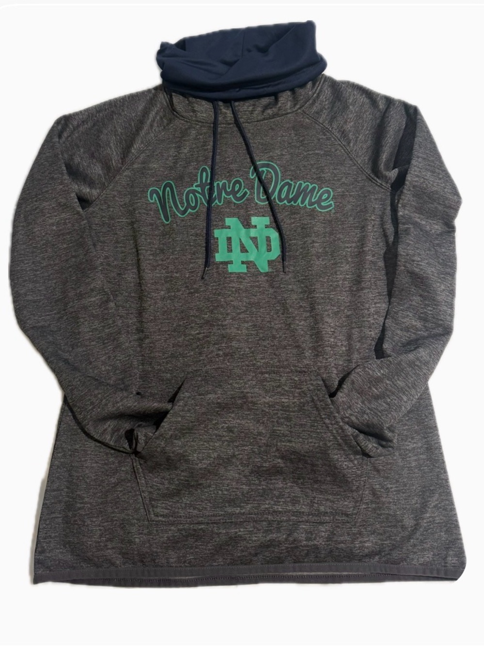 Colosseum Notre Dame Gray Pullover Hoodie with Teal Logo